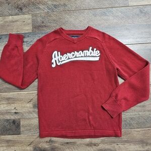 Abercrombie Vintage Varsity Sweater Red Knit Unisex Medium Logo Crew